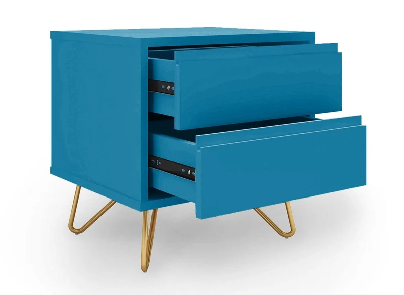 Table de chevet 2 tiroirs bleu canard DARINA