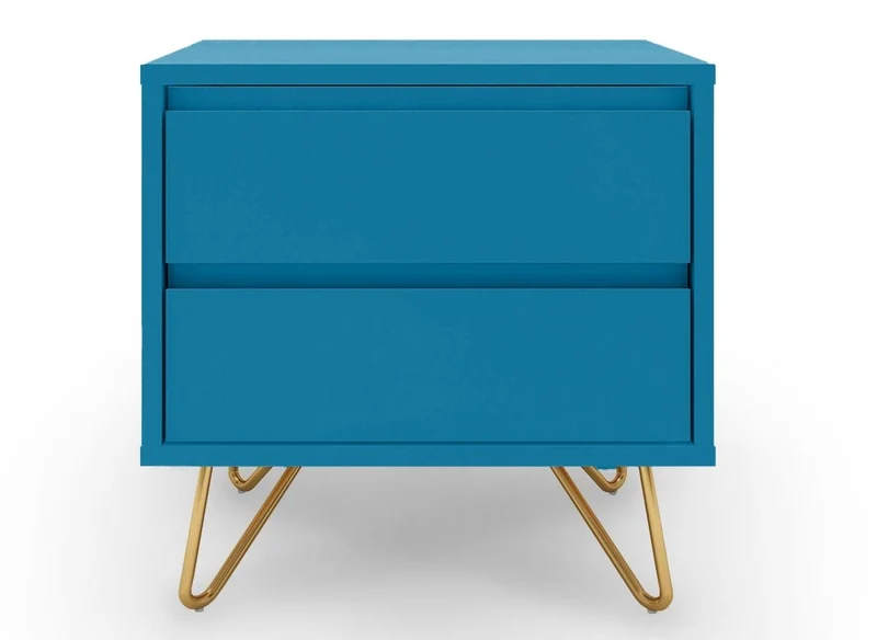 Table de chevet 2 tiroirs bleu canard DARINA