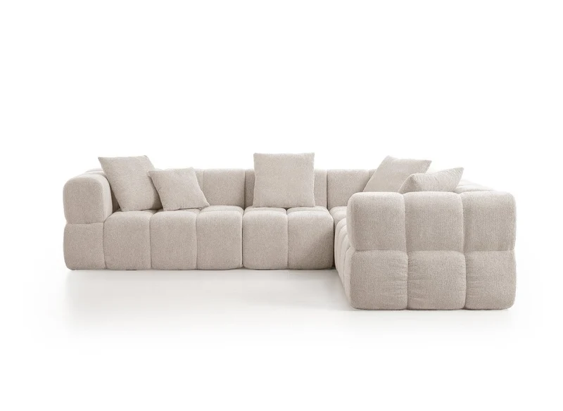 Canapé d'angle en velours texturé beige REBECCA