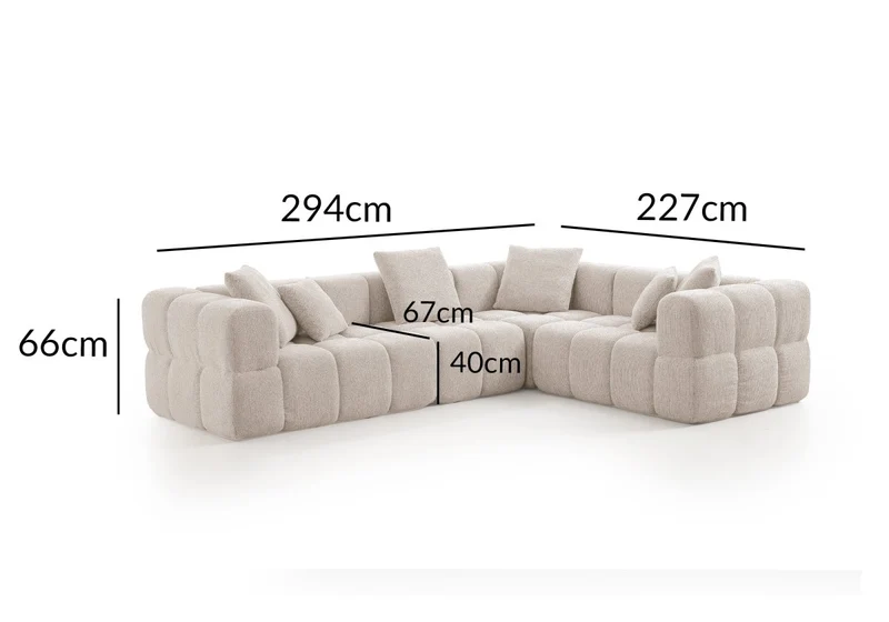 Canapé d'angle en velours texturé beige REBECCA