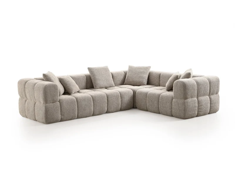 Canapé d'angle en velours texturé taupe REBECCA