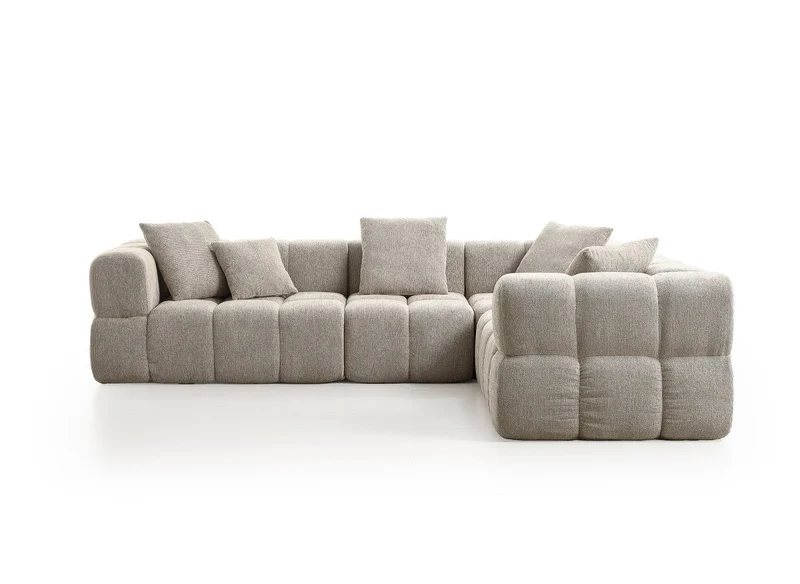 Canapé d'angle en velours texturé taupe REBECCA