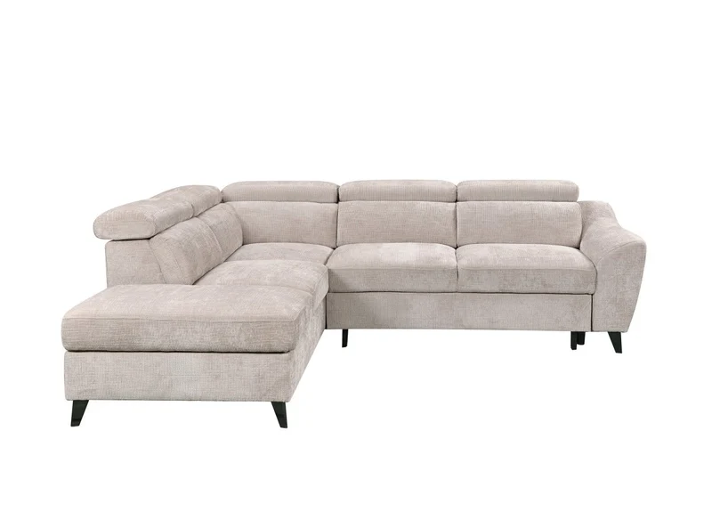 Canapé d'angle convertible avec coffre en velours chiné beige DALTON - Angle gauche