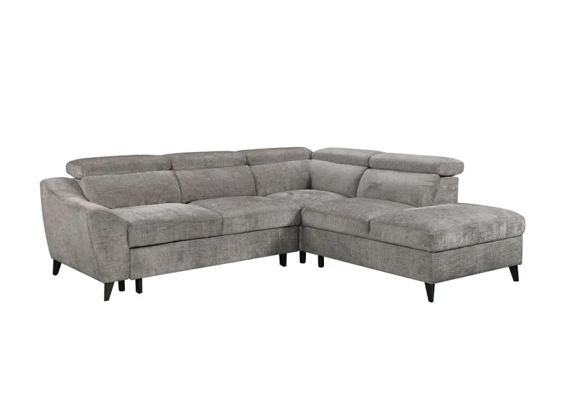 Canapé d'angle convertible avec coffre en velours chiné gris DALTON - Angle droit