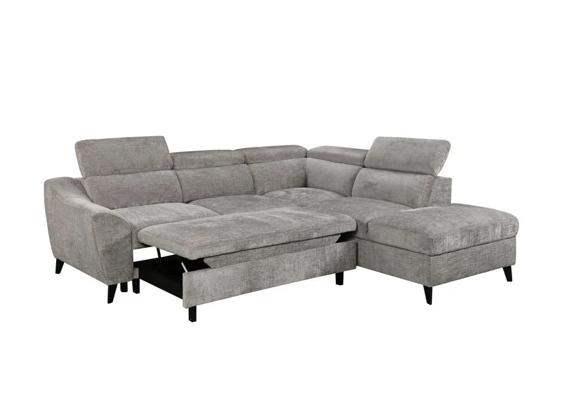 Canapé d'angle convertible avec coffre en velours chiné gris DALTON - Angle droit