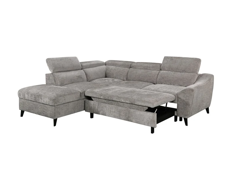 Canapé d'angle convertible avec coffre en velours chiné gris DALTON - Angle gauche