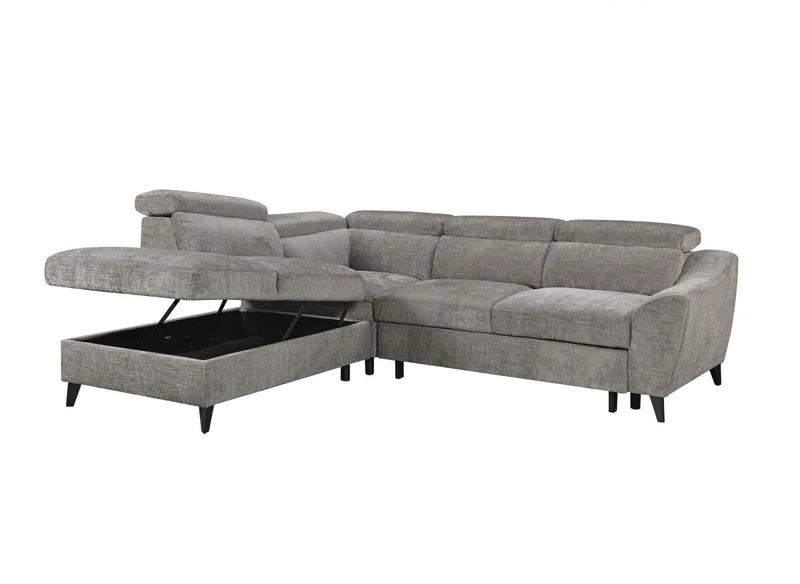 Canapé d'angle convertible avec coffre en velours chiné gris DALTON - Angle gauche