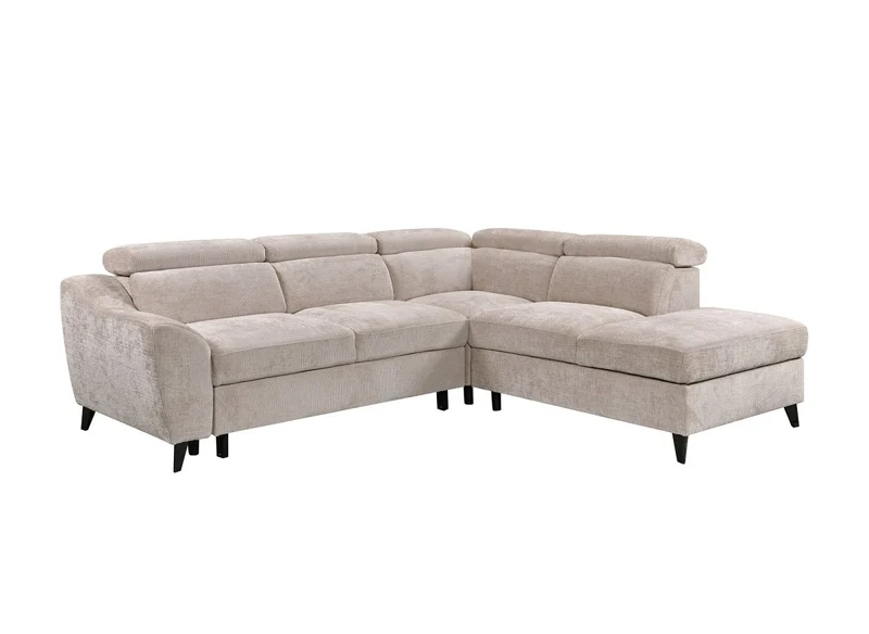 Canapé d'angle convertible avec coffre en velours chiné beige DALTON - Angle droit