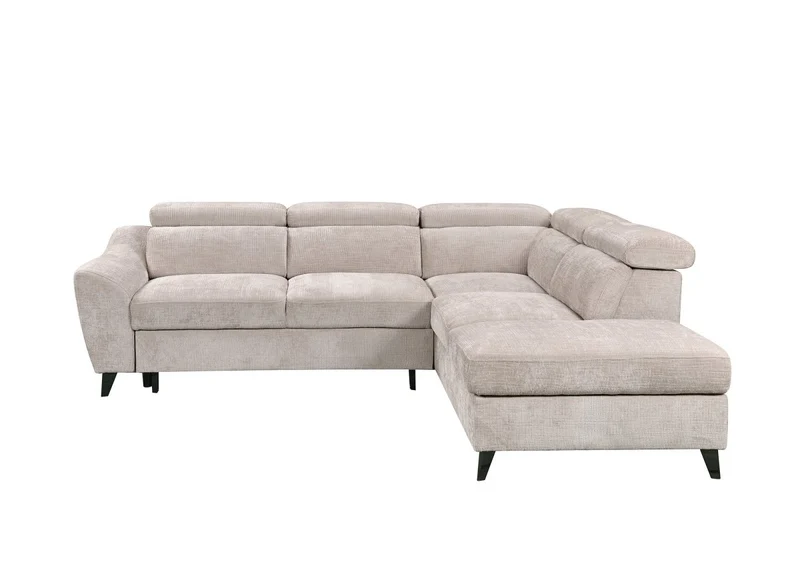 Canapé d'angle convertible avec coffre en velours chiné beige DALTON - Angle droit