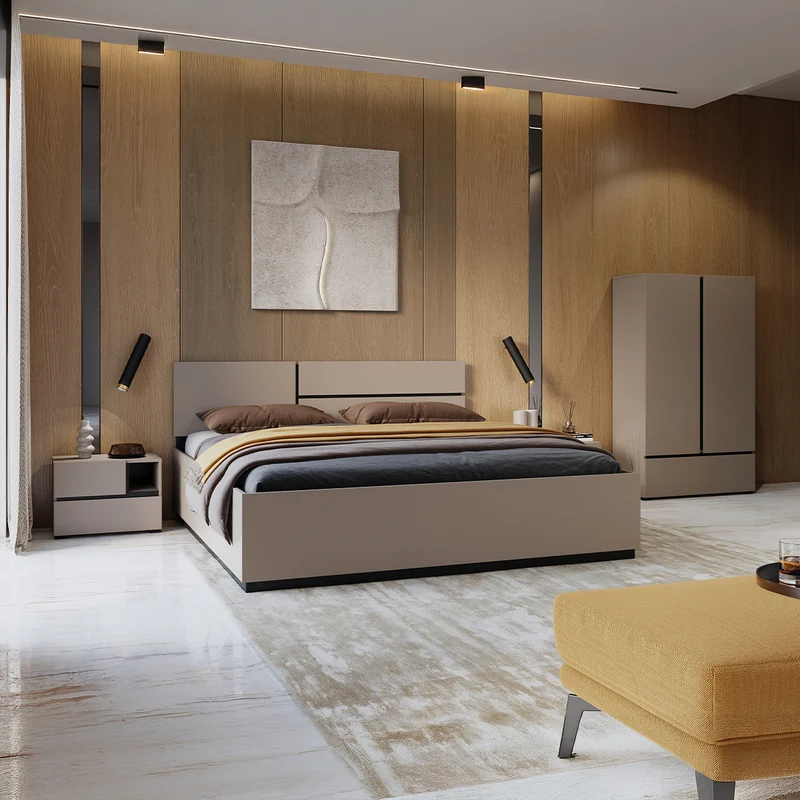 Lit coffre 180x200 sommier inclus Lilia Taupe