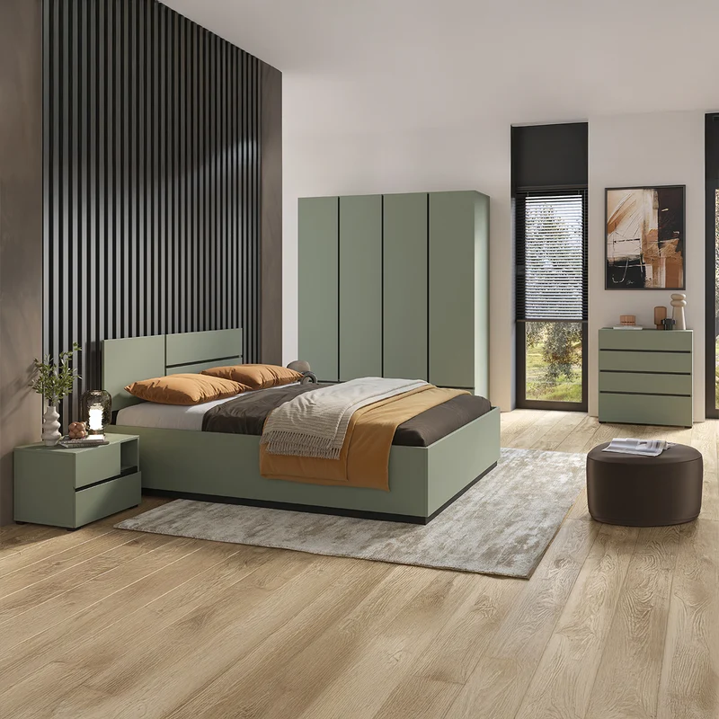 Armoire 4 portes 2 tiroirs Lilia Vert