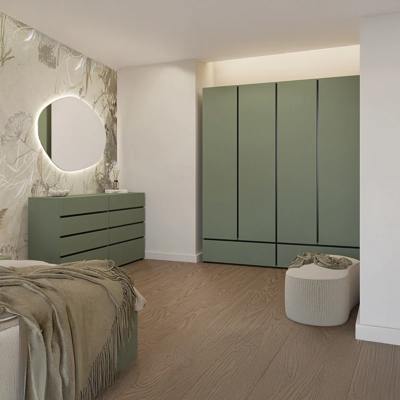 Armoire 4 portes 2 tiroirs Lilia Vert