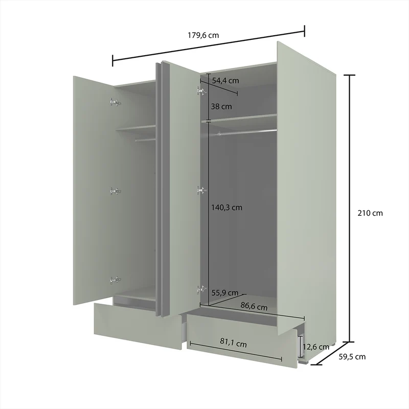 Armoire 4 portes 2 tiroirs Lilia Vert