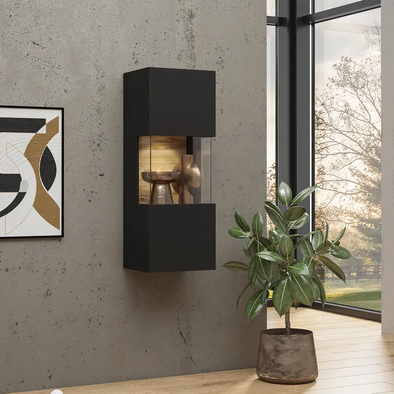 Vitrine murale 1 porte Glora Noir et Bois