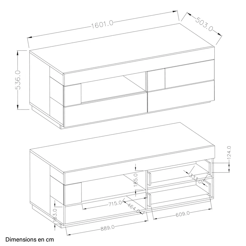 Meuble TV 1 porte 2 tiroirs 160 cm Andrea Gris anthracite et Bois