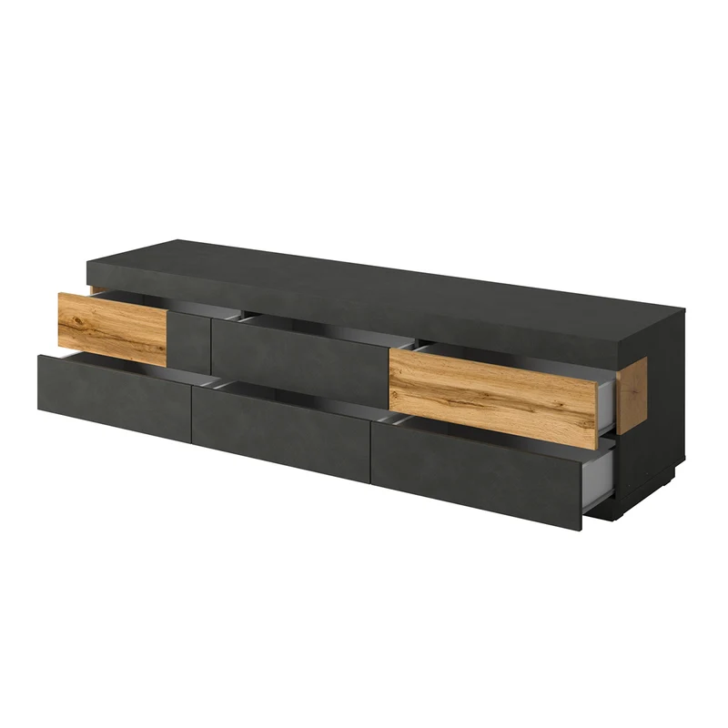 Meuble TV 6 tiroirs 206 cm Andrea Gris anthracite et Bois