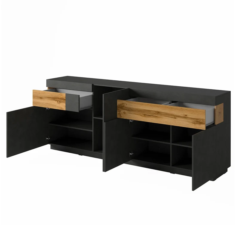 Buffet 4 portes 2 tiroirs Andrea Gris anthracite et Bois