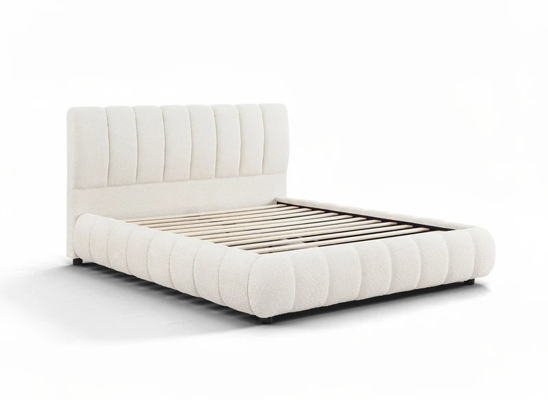 Lit double en tissu bouclette beige 160x200 cm RILEY