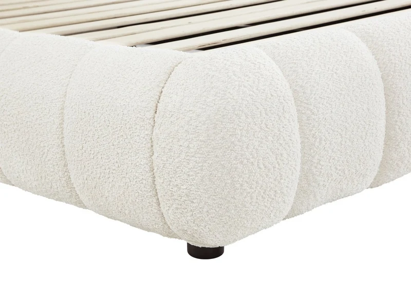 Lit double en tissu bouclette beige 160x200 cm RILEY