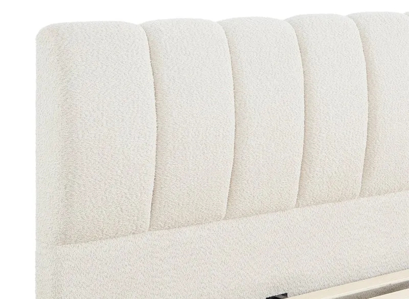 Lit double en tissu bouclette beige 160x200 cm RILEY