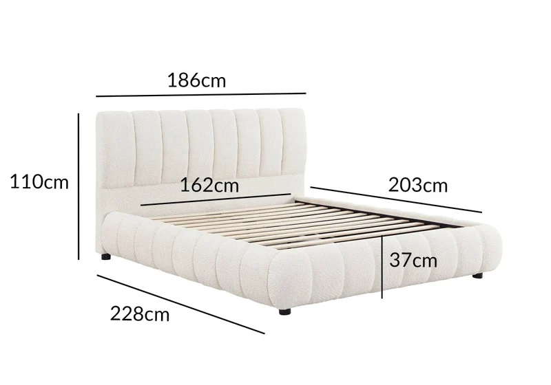 Lit double en tissu bouclette beige 160x200 cm RILEY