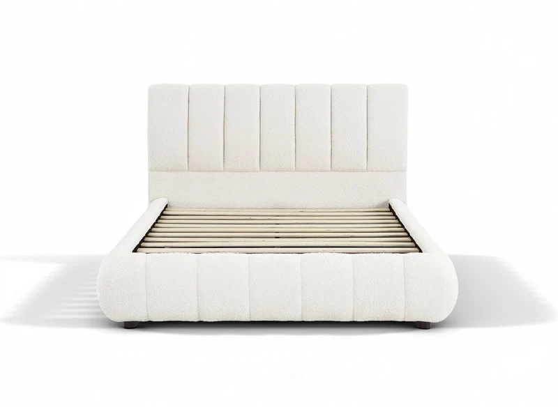 Lit double en tissu bouclette beige 140x190 cm RILEY