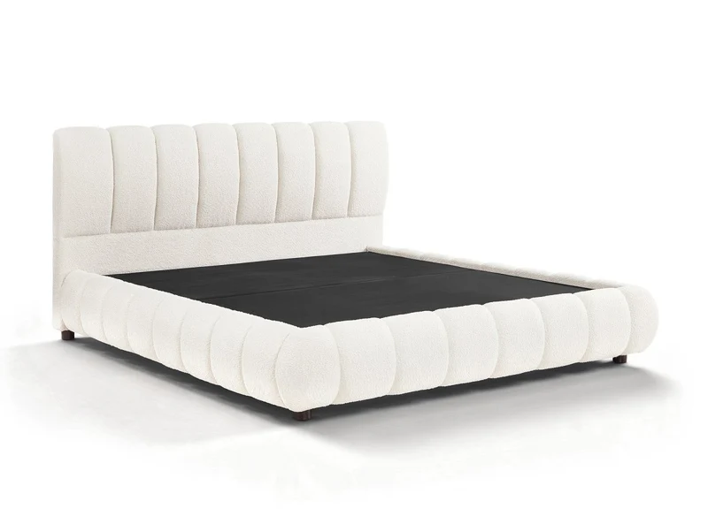 Lit coffre en tissu bouclette beige 180x200 cm RILEY