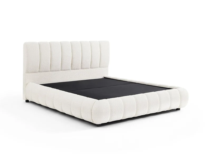 Lit coffre en tissu bouclette beige 160x200 cm RILEY