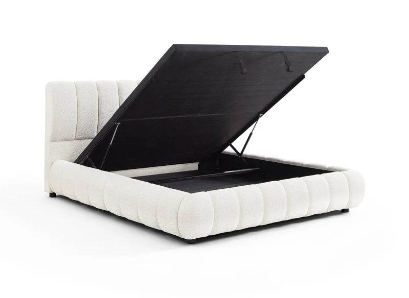 Lit coffre en tissu bouclette beige 160x200 cm RILEY