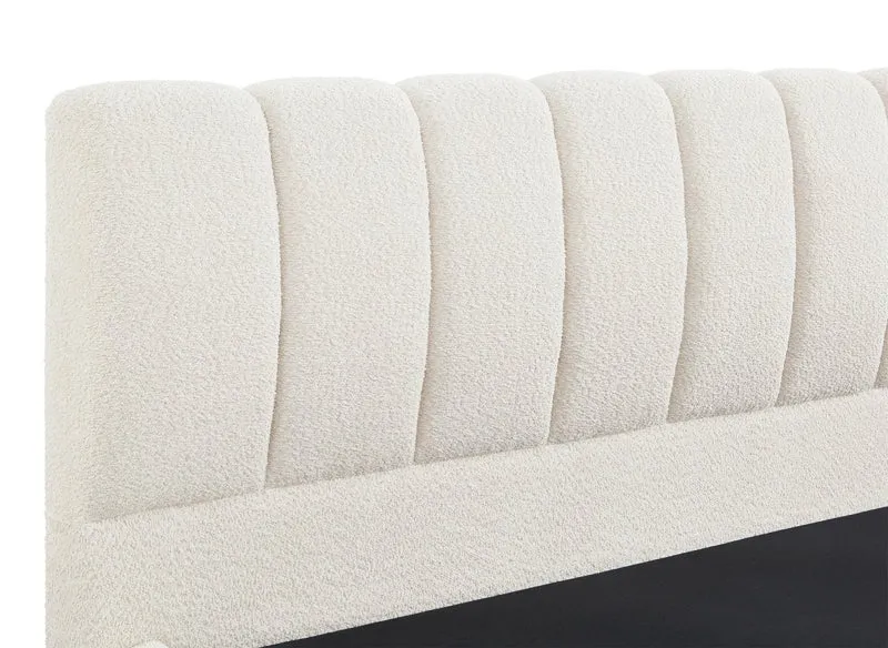 Lit coffre en tissu bouclette beige 160x200 cm RILEY