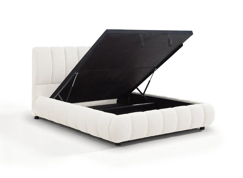 Lit coffre en tissu bouclette beige 140x190 cm RILEY