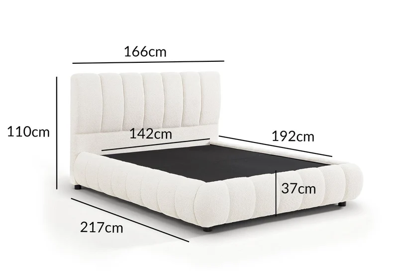 Lit coffre en tissu bouclette beige 140x190 cm RILEY