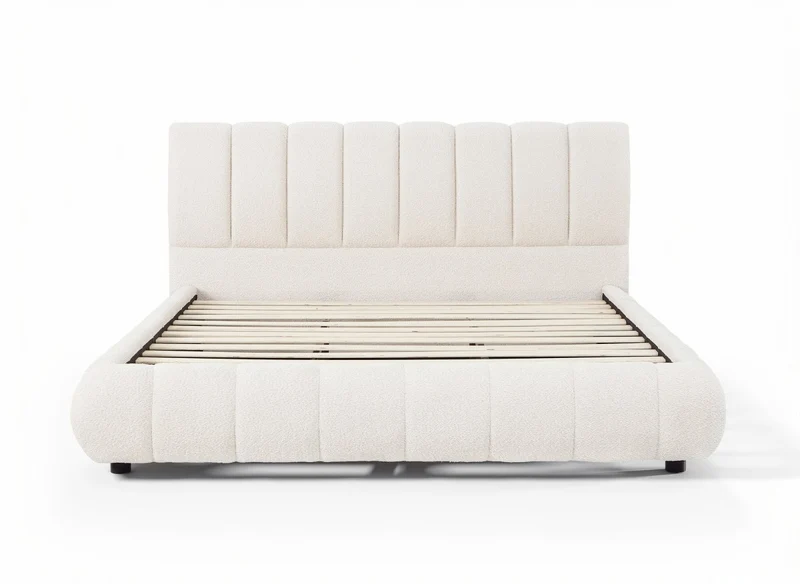 Lit double en tissu bouclette beige 180x200 cm RILEY
