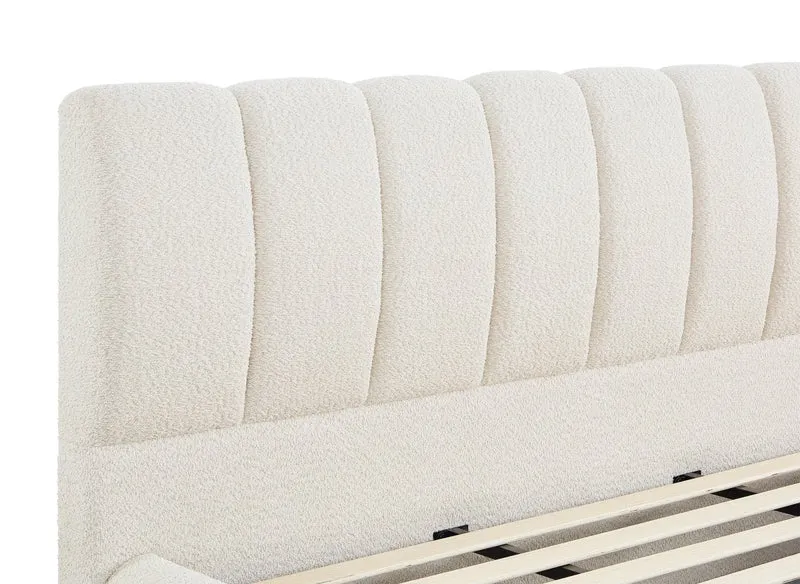 Lit double en tissu bouclette beige 180x200 cm RILEY