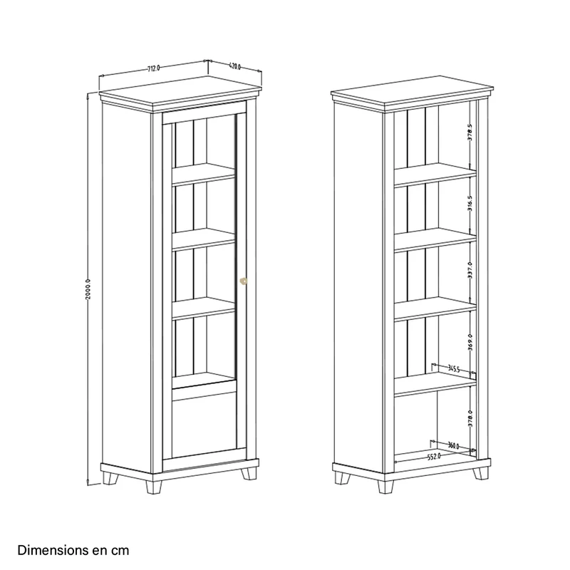 Vitrine 1 porte ouverture gauche Martin Vert et Bois