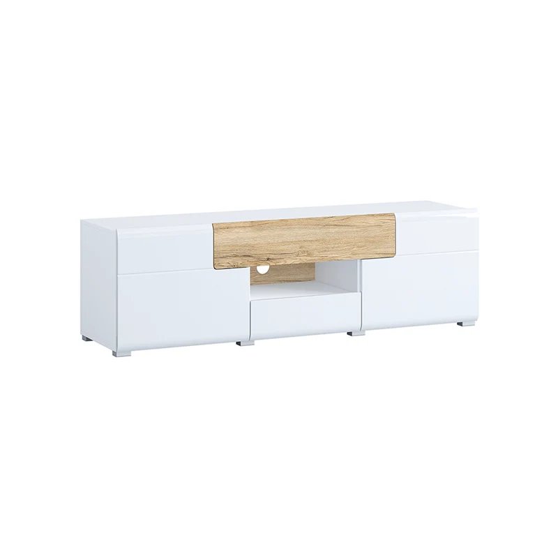 Meuble TV 2 portes 2 tiroirs 159 cm Jules Blanc et Bois