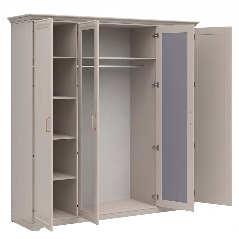 Armoire 4 portes miroirs Perle Cachemire