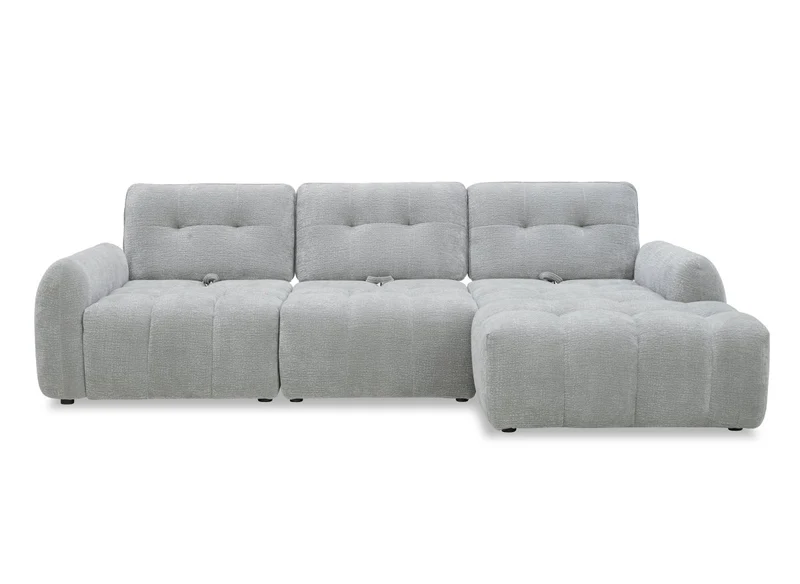 Canapé d'angle en velours tissé gris clair avec dossier réglable ADONIS - Angle droit