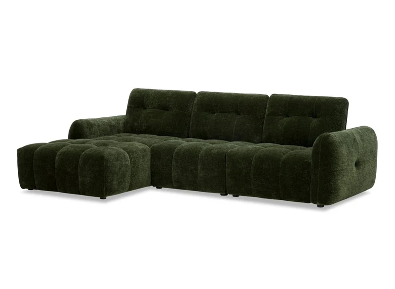 Canapé d'angle en velours tissé vert olive avec dossier réglable ADONIS - Angle gauche