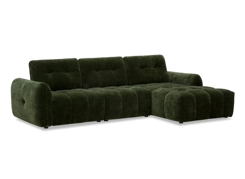 Canapé d'angle en velours tissé vert olive avec dossier réglable ADONIS - Angle droit