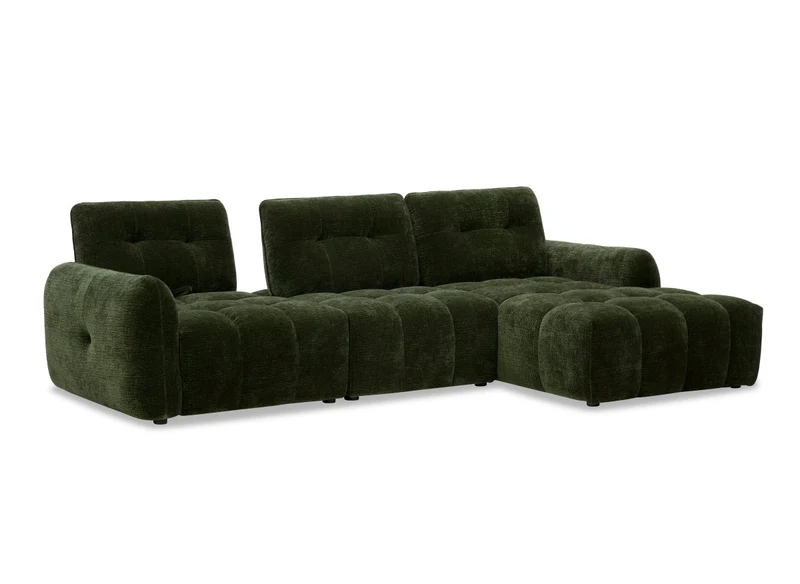 Canapé d'angle en velours tissé vert olive avec dossier réglable ADONIS - Angle droit