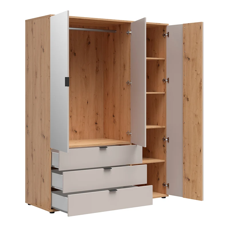 Armoire 3 portes 3 tiroirs Ezra Cachemire et Bois