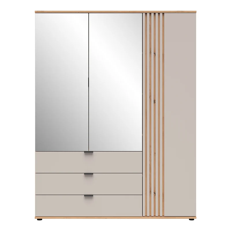 Armoire 3 portes 3 tiroirs Ezra Cachemire et Bois