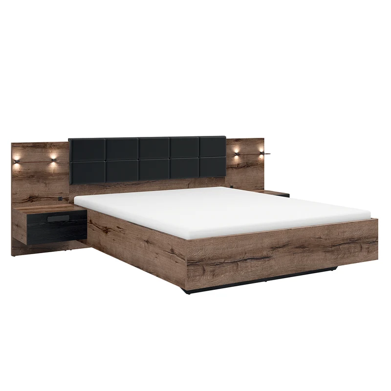 Lit 180x200 chevet LED et prise USB inclus Romane Bois