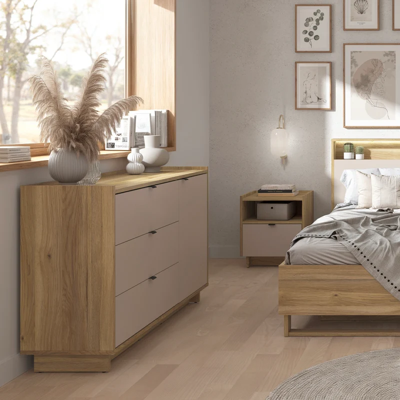Commode 1 porte 3 tiroirs Donna Cachemire et Bois