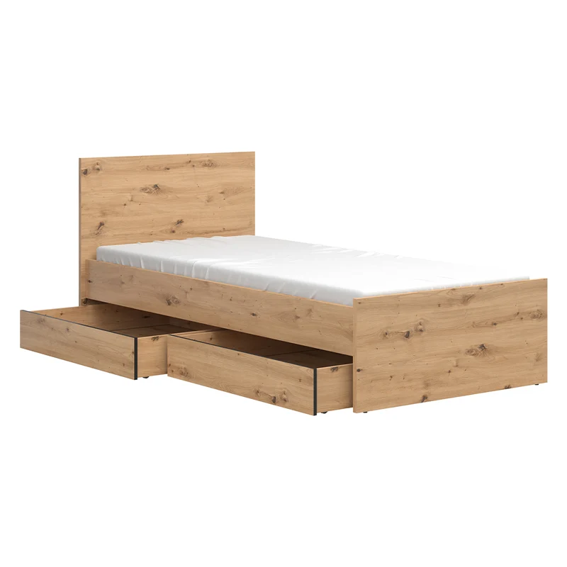Lit 90x200 sommier et tiroirs inclus Mao Bois