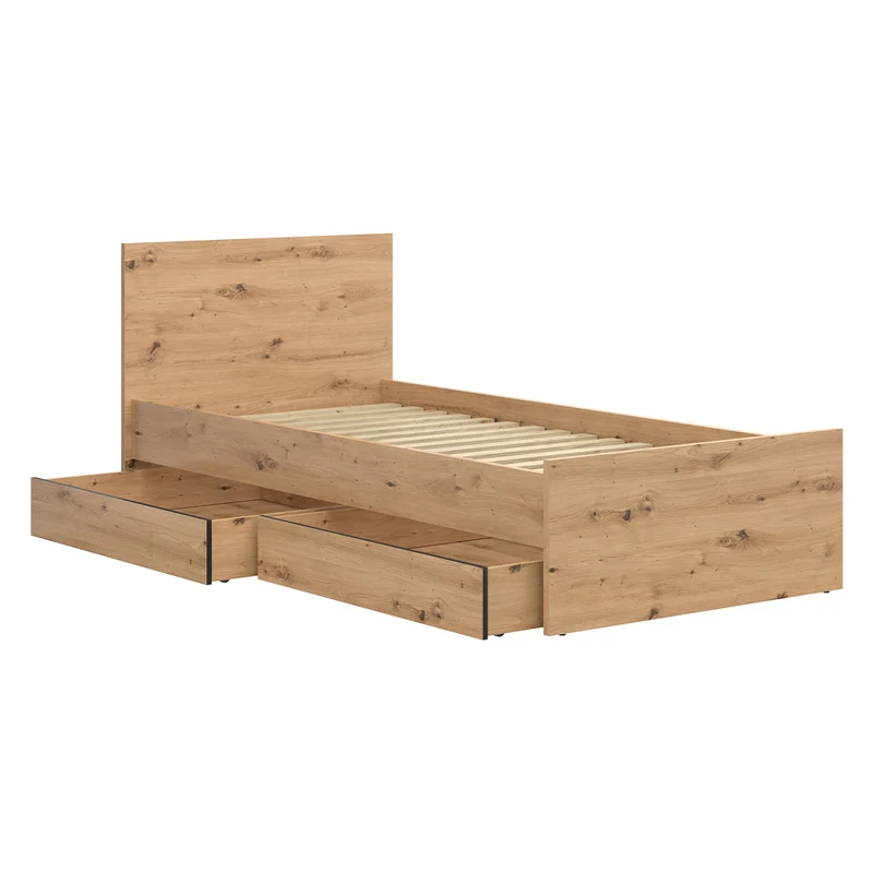 Lit 90x200 sommier et tiroirs inclus Mao Bois