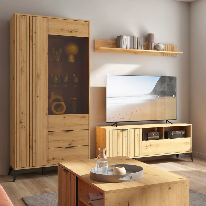 Meuble TV 1 porte 1 tiroir 135 cm Mao Bois