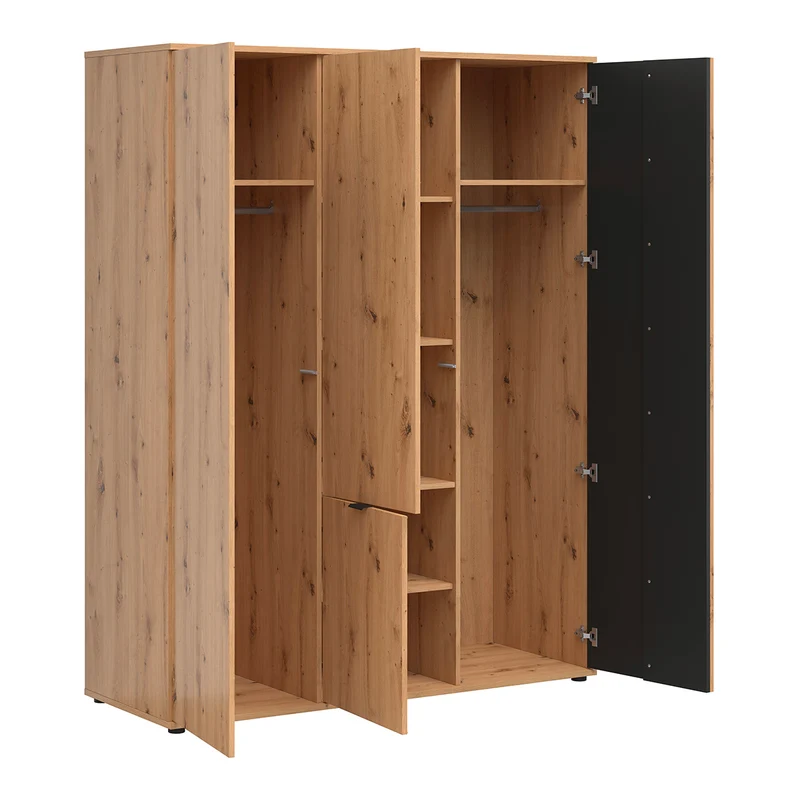 Armoire 4 portes Ezra Bois et Noir