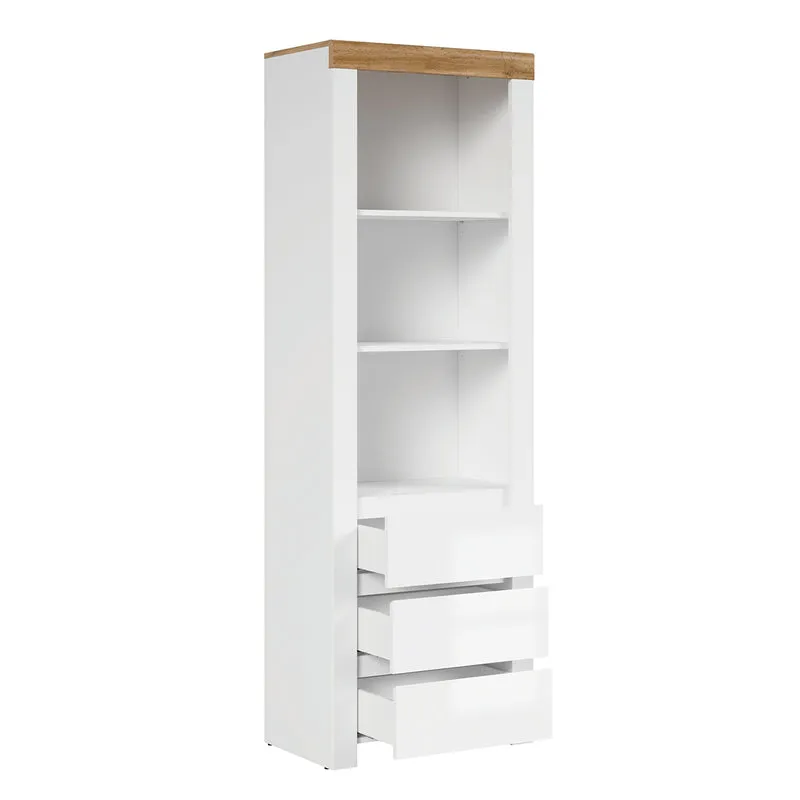 Bibliothèque 3 tiroirs Hella Blanc et Bois